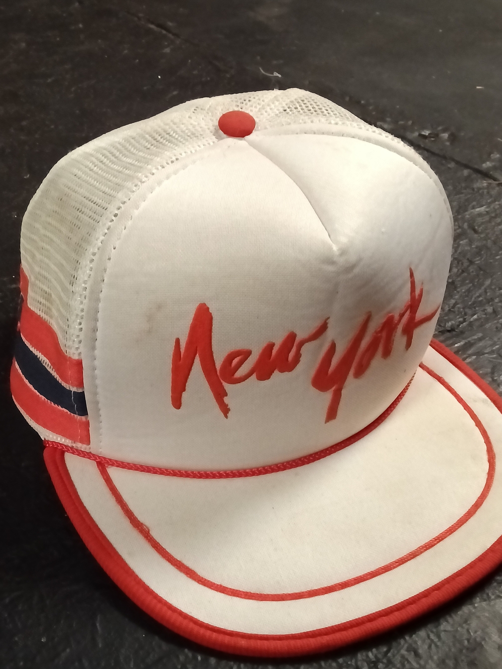 New York Script Foam Trucker Hat - White & Red